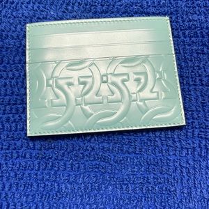 Salvatore Ferragamo Travel Embossed Gancini Card Case In Turquoise